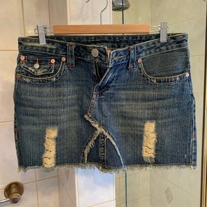 Distressed jeans skirt